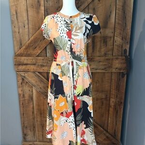 LOFT Tropical Floral Dress with Red and Green
